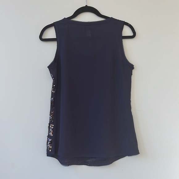 Ann Taylor Loft sequinned Navy tank. Worn once - Picture 2 of 6